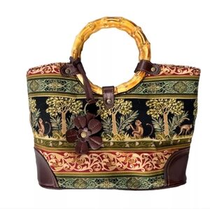 Tapestry Relic Collection Bamboo Handle Handbag-Monkey Print-Very Clean